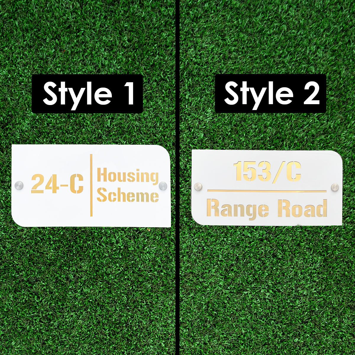 Customize Outdoor House Numbers Plate ( White with Golden )