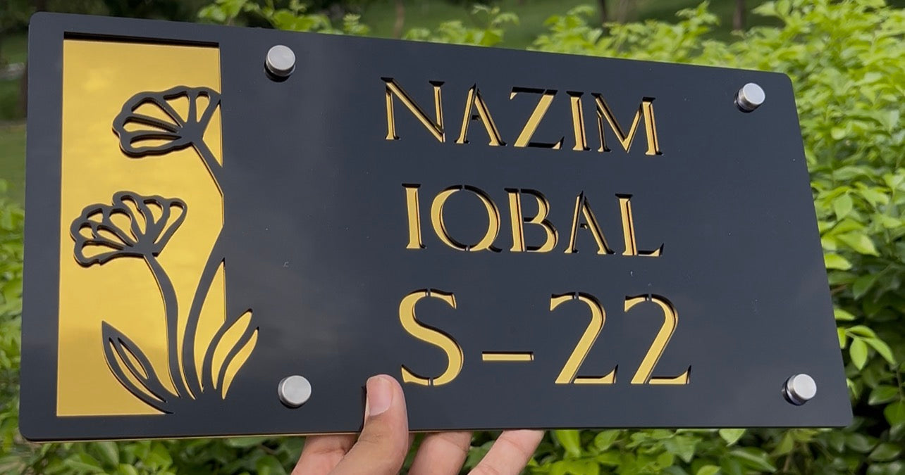 Modern Floral Outdoor House Number Plate
