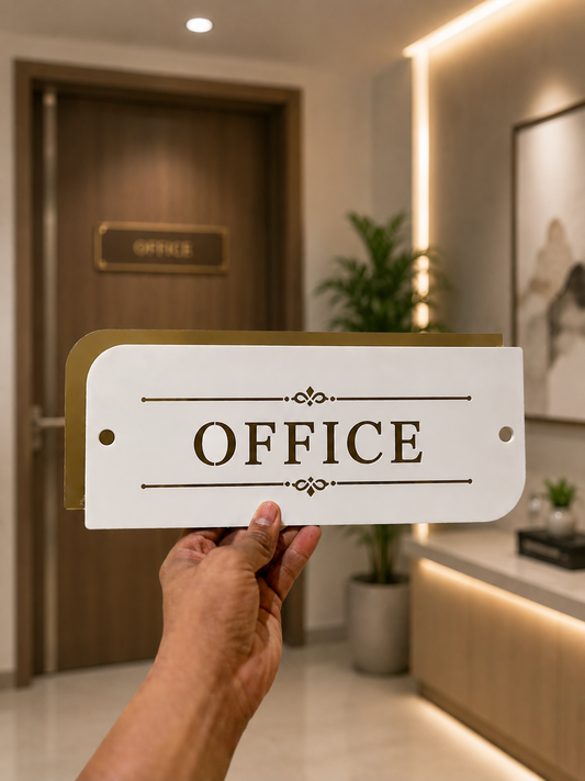 Acrylic Nameplate – White & Golden Finish | Perfect for Home & Office