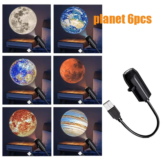 USB Ceiling Moon Earth Projection Atmosphere Light Starry Sky Lamp Night Light Romantic Bedroom Decoration Projector With 6 Lenses