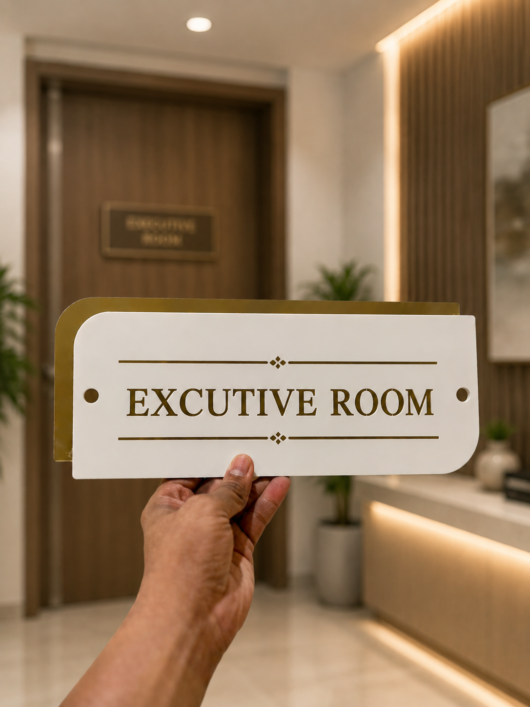 Acrylic Nameplate – White & Golden Finish | Perfect for Home & Office